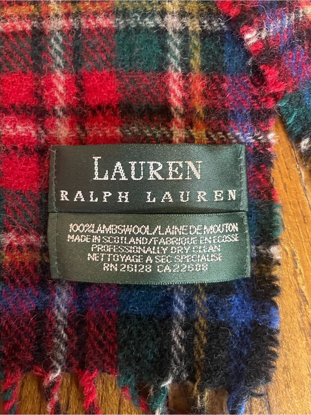 Lauren Ralph Lauren Men's Tartan Plaid Wool Scarf in Navy, Red and Green